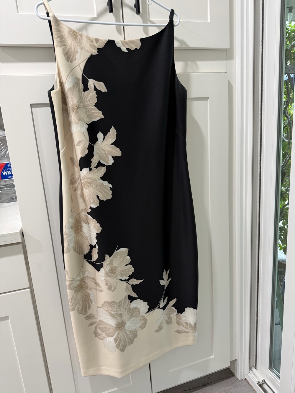Donna Karan Black & Cream Floral Midi Dress